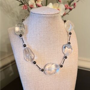 Chunky Quartz Bead Necklace with Hematite Accent